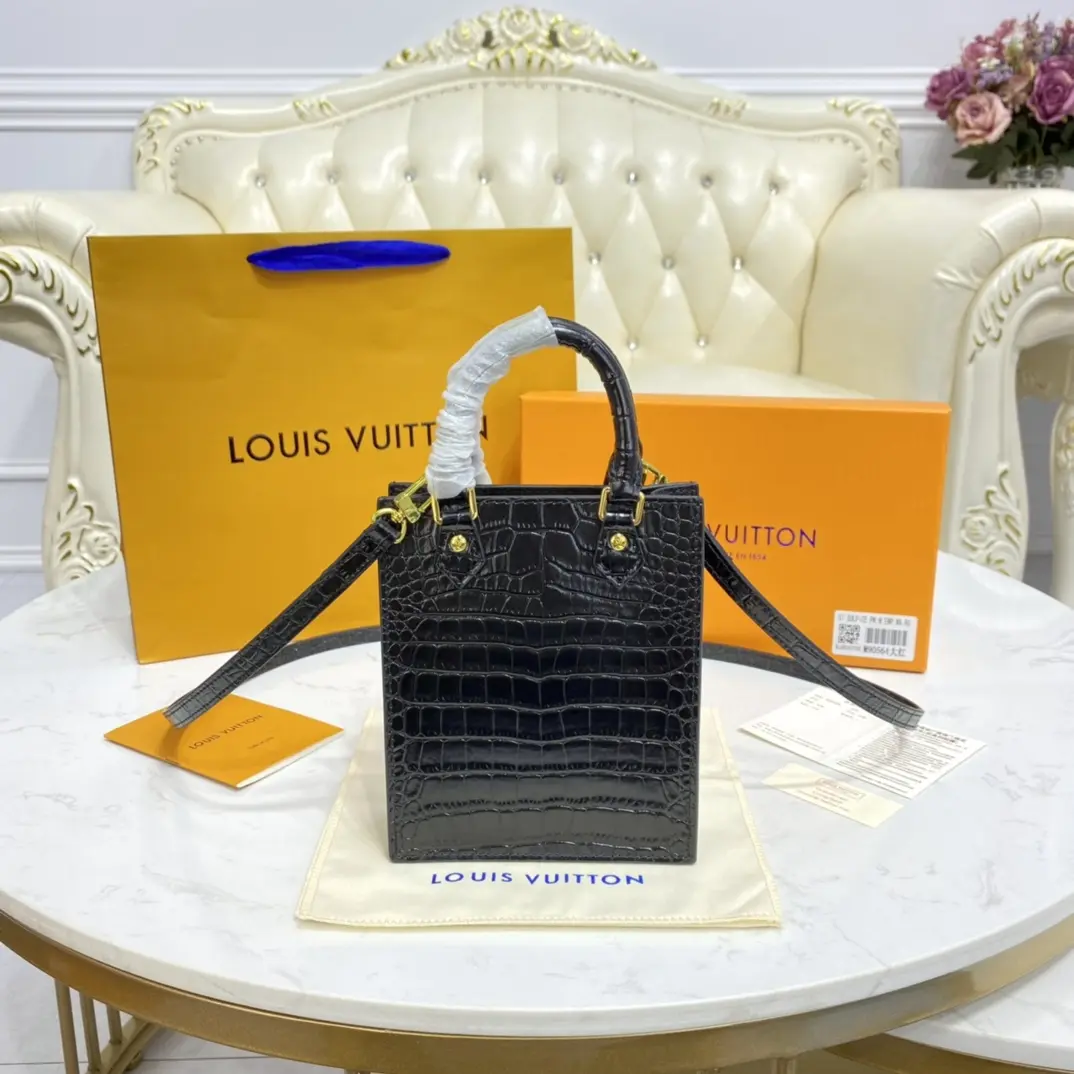 Brilliant Alligator leather Petit Sac Plat Bag-Black N99487-Black