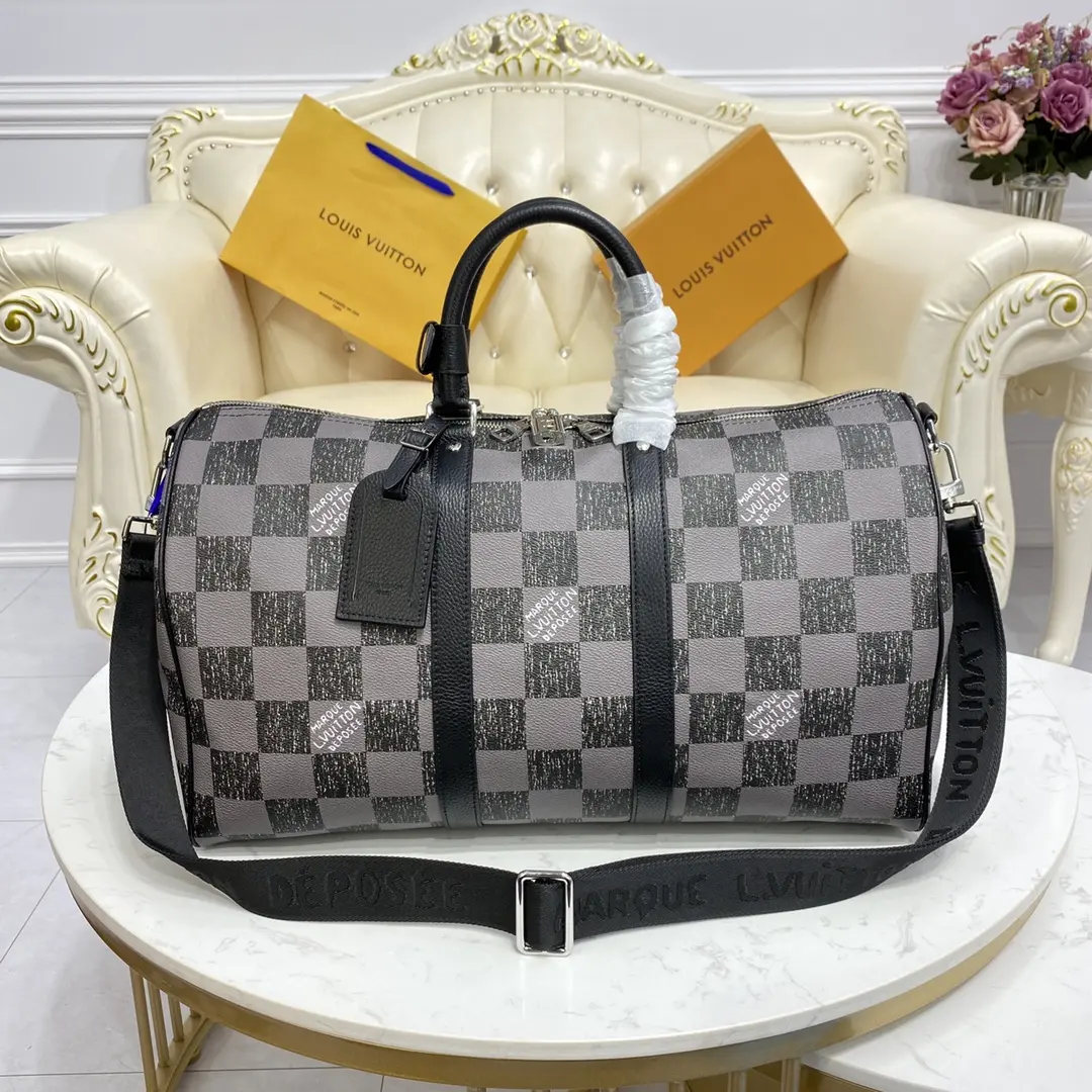 Damier Checkerboard Keepall Bandouliere 45 Bag-Black N80404-Black